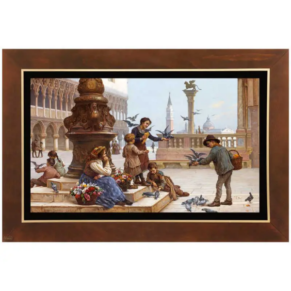 تابلو نقاشی غذا دادن کودکان به کبوترها (CHILDREN FEEDING PIGEONS) کد FWB-120X80-F
