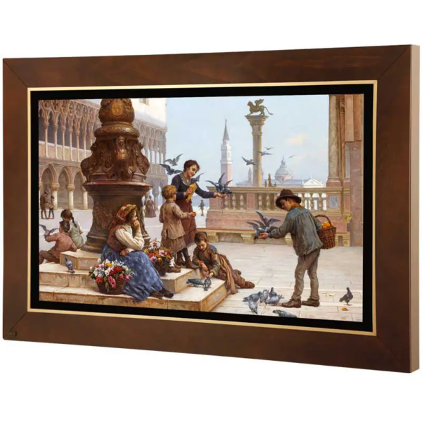 تابلو نقاشی غذا دادن کودکان به کبوترها (CHILDREN FEEDING PIGEONS) کد FWB-120X80-F